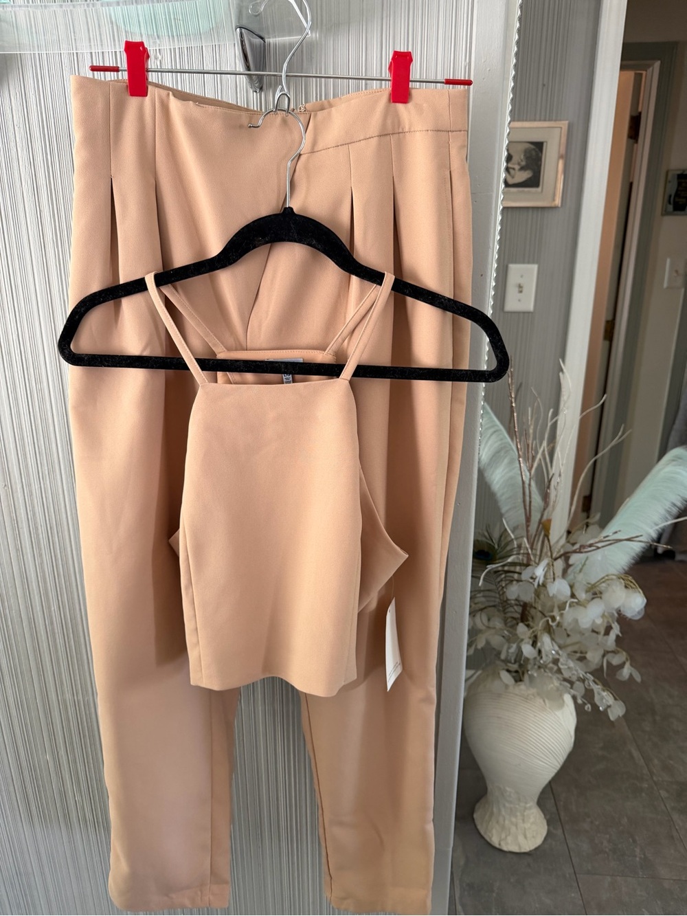 Tobi Tan/Beige High-Rise Pleated Pants with Matching Cami